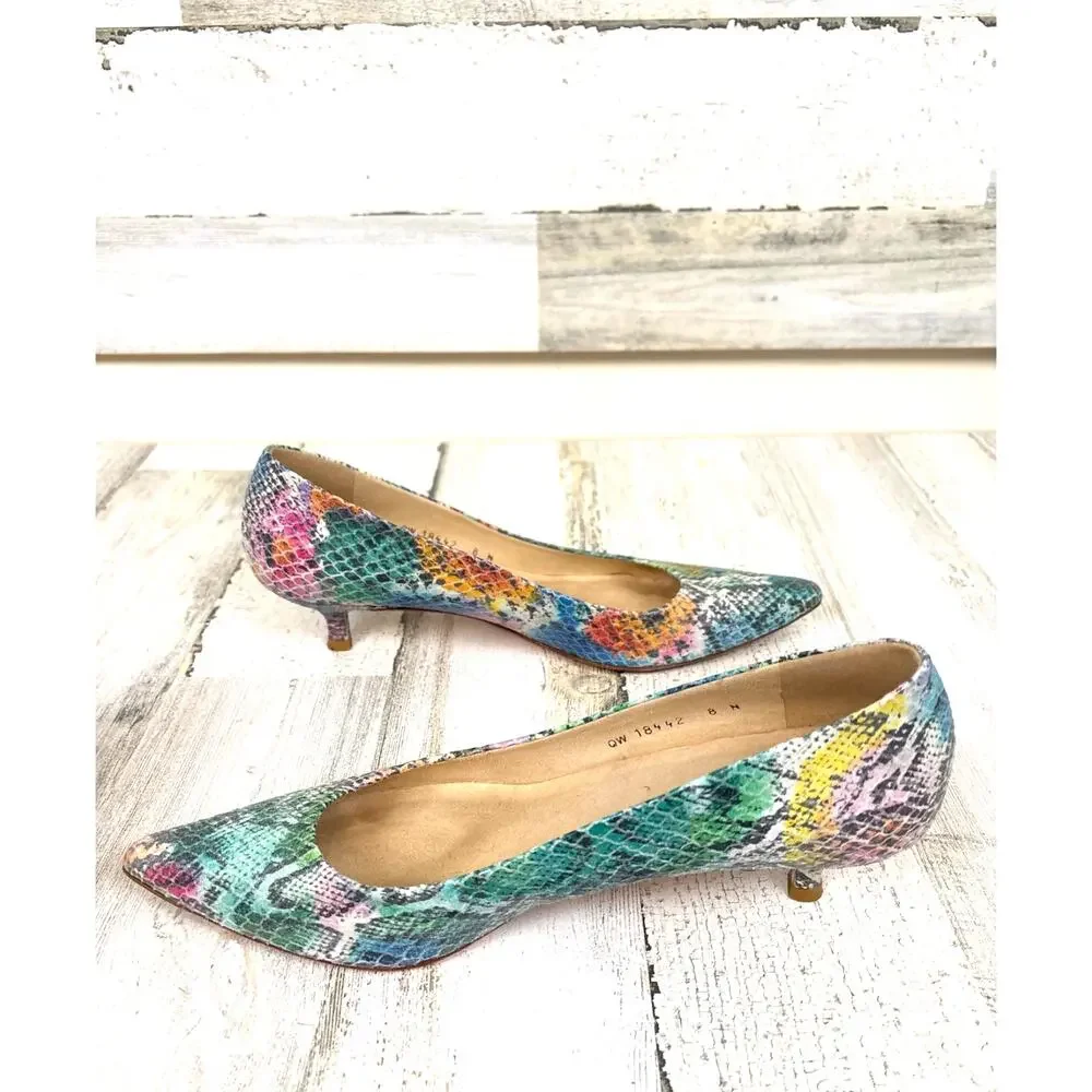 Stuart Weitzman Womens 8 Multicolor Python Embossed Leather Kitten Heels Luxe